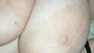 Cum on gf's huge natural tits