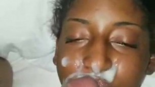 Dominican Ebony gets cum in mouth