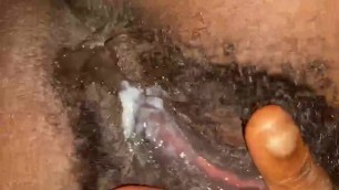Ebony slut gets dripping wet and creamy