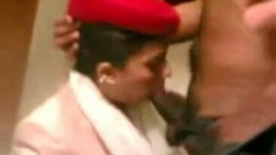 Emirates flight attendant giving hot blowjob to pilot