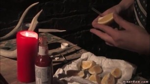 Slave slut whipped and eat lemon and chilli