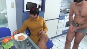 white cooking slave gets humiliated by his ebony goddess