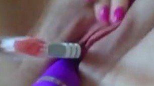 My greedy Pussy with electric toothbrush and dildo