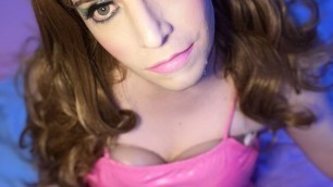 My 1st vid...Hot Girl with a Dick listens to Sissy Hypno and Cums on Pink Vinyl Dress