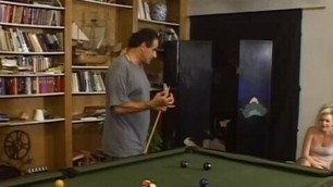 Fucker gets her pussy licked and fucked by a black stud on the billiard table