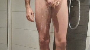Uncut teen boy cumming in the shower