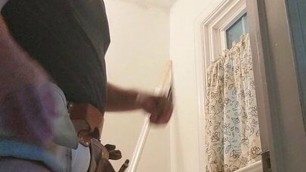 Painter dad repairs powder room ceiling