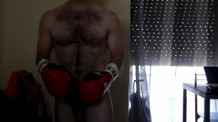 Home nude workout - abs, squats and some boxing (soft dick - hairy body) Porn Videos