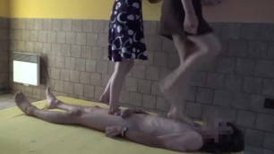 Two barefoot mistress trampling foot human doormat - part two Porn Videos